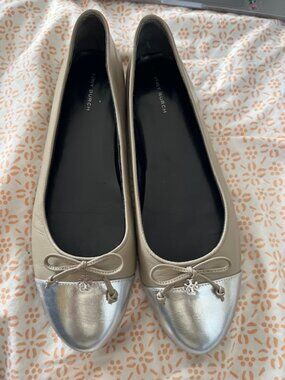 Cap Toe Ballet Flat In Oyster Taupe/ Silver Womens 10